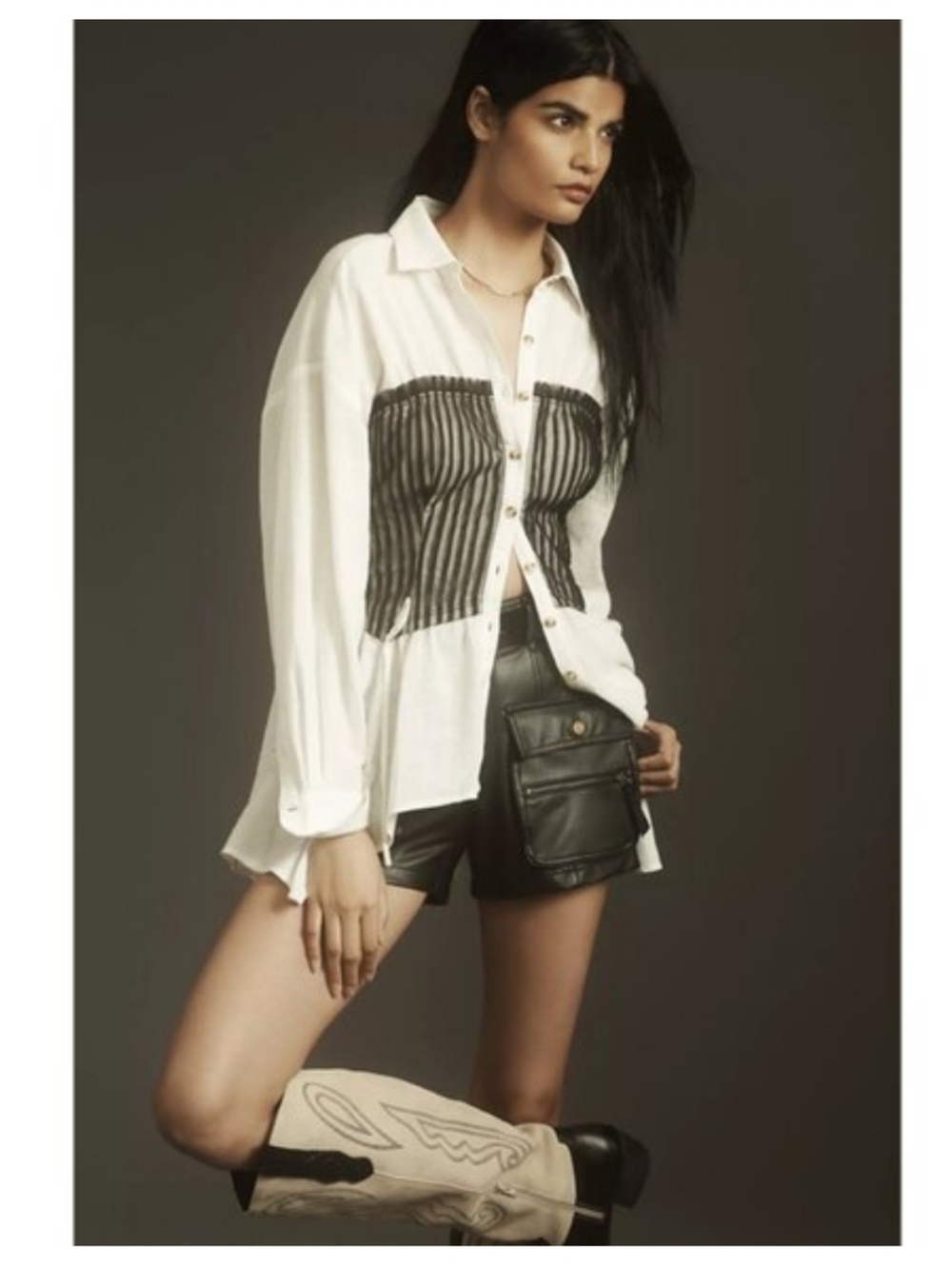 Anthropologie Pilcro Reworked Corset Buttondown Shirt